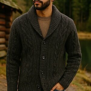 Pendleton 100% Shetland Wool Shawl Collar Cardigan Sweater Small Black Gray